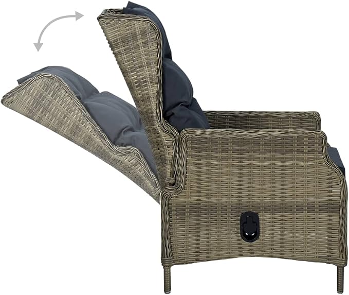 9 Piece Patio Dining Set with Cushions, Brown Poly Rattan Outdoor Furniture with Powder-Coated Steel Frame and Glass Tabletop