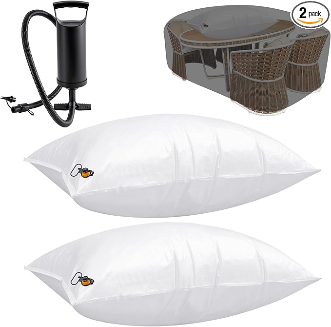 AceOrbit 2 Pcs Large Patio Furniture Cover Airbag Rectangle 23 x 35 Inch with Air Pump Table Air Pillow Inflatable Support Protection for Outdoor Prevent Rain Snow Leaves Dust