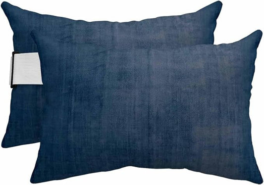 Outdoor Lumbar Pillows 11x16 Set of 2, Vintage Navy Blue Waterproof Throw Pillow Covers with Insert, Modern Abstract Retro Art Decorative Pillowcase Cushion for Couch Sofa Bed