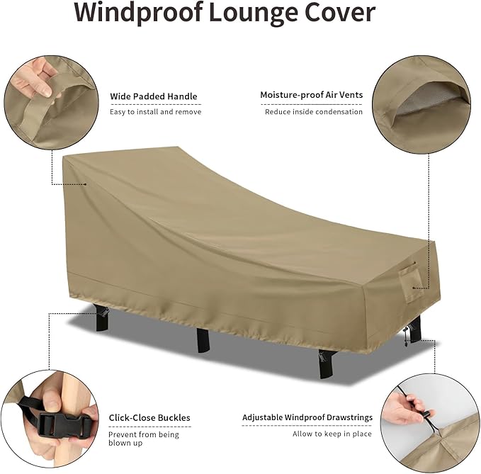 PureFit Outdoor Chaise Lounge Cover, Lounge Chair Covers Waterproof Patio Furniture Lounge Chair Cover, UV Resistant & Weatherproof, 2 Pack, 68" L x 30" W x 30" H Inches, Camel