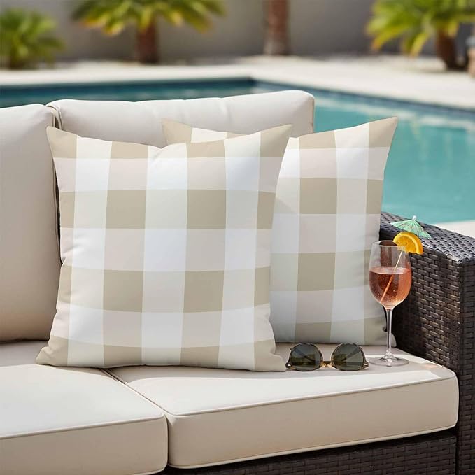 Buffalo Yellow Plaid Outdoor Waterproof Throw Pillow Covers Set of 2, 26"x26", Spring Simple Pattern Decorative Pillow Covers Outside Cushion Case for Patio Porch Garden