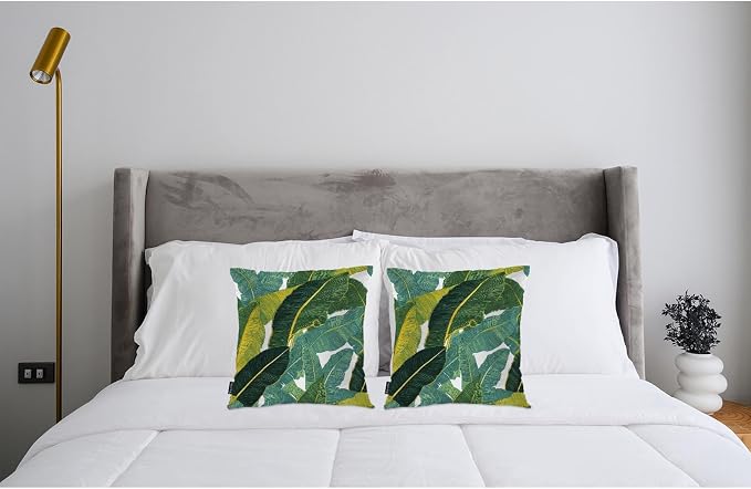 Swono Palm Leaves Home Decorative Throw Pillows Covers, Tropical Leaf Jungle Palms Set of 2 Outdoor Pillow Case for Livingroom Bedroom, Boho Pillow Cushion Covers for Man Woman 18"X18", Green