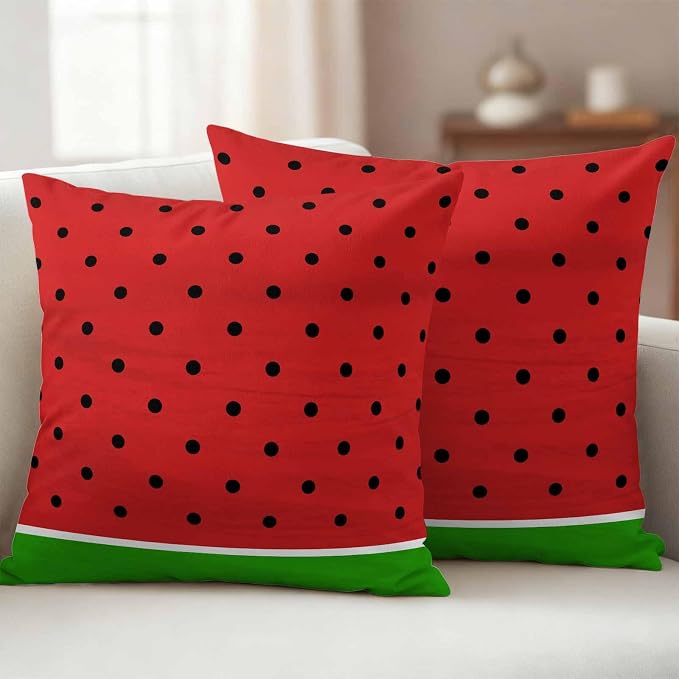 JasmineM Outdoor Pillow Cover 16x16 Inches Set of 2 Watermelon Fruit Waterproof Throw Pillow Covers Red Green Decorative Pillowcases Garden Cushion Case for Patio Couch Sofa