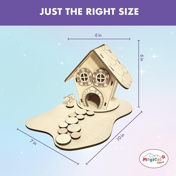 Fairy House Craft Kit for Kids, DIY Wooden Fairy Garden Kit with Paints & Decorations, Arts & Crafts for Kids, Creative Activity, Birthday Gift for Girls Ages 5 6 7 8–12