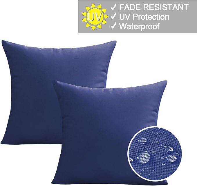 VAKADO Outdoor Waterproof Throw Pillow Covers 16X16 Set of 2 Decorative DarkBlue Patio Furniture Cushion Cases Outside Decor for Couch Garden Bench Porch