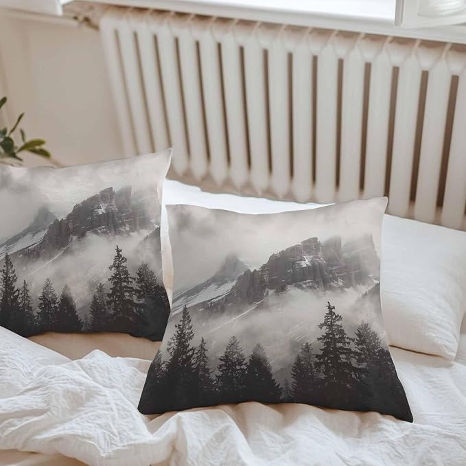 National Parks Waterproof Outdoor Pillow Covers Set of 2 Home Decor, Canadian Smokey Mountain Cliff Idyllic Pillowcase Patio Pillow Covers for Couch Bench Furniture Garden 20x20in