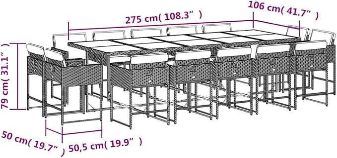 15 Piece Outdoor Patio Dining Set, Foldable PE Rattan Chairs and Acacia Wood Table for Garden Backyard Deck Dining
