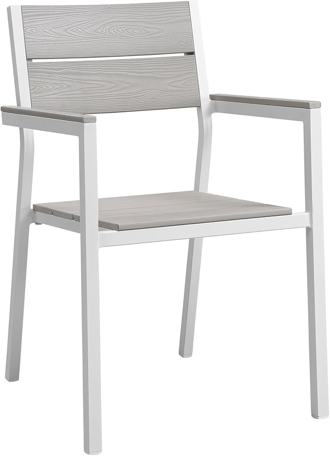 lm Modway Maine 7-Piece Aluminum Dining Table and Chair Outdoor Patio Set in White Light Gray