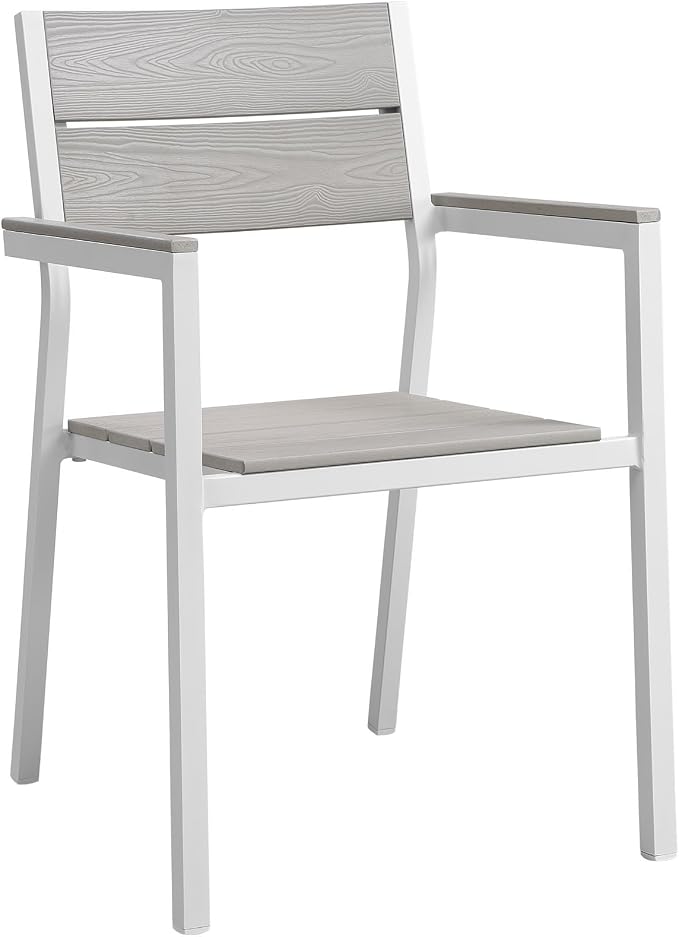modway Maine Aluminum 5-Piece Outdoor Patio Dining Set with 63 inch Dining Table and Four Dining Armchairs in White Light Gray