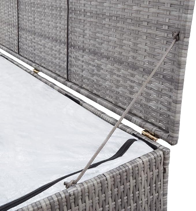 Patio Storage Box Deck Storage Box Outdoor Storage Box Indoor Wicker Storage Bin for Patio Furniture Cushions, Pillows, Garden Tools, Poly Rattan Gray, 47.2"x19.7"x23.6" -AA