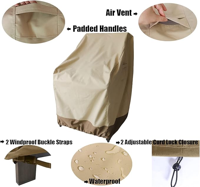 Patio Chair Covers for Outdoor Lawn Furniture Waterproof - 600D Heavy Duty and Waterproof Patio High Back Chair Covers - W29''x D30''x H37.5'' Beige & Brown 2 Pack