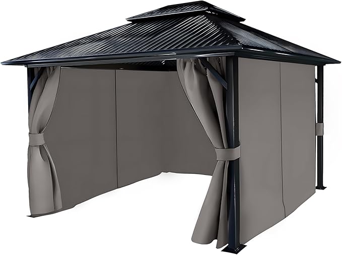 COWVIE 4-Panel 10' x 10' Gazebo Replacement Curtains, Patio Privacy Sidewalls with Double Zipper, Replacement for Outdoor Gazebo Canopy (Curtain Only)