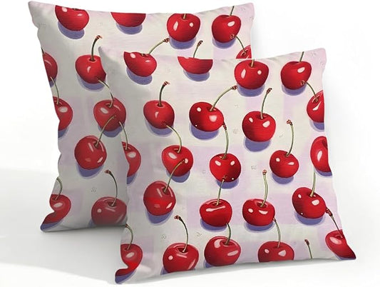 20x20 Inch Outdoor Pillow Covers Set of 2 Waterproof Throw Pillow Covers Decorative Couch Cushion Covers Red Cherry Fruit Square Pillowcases Protectors for Patio Garden Sofa