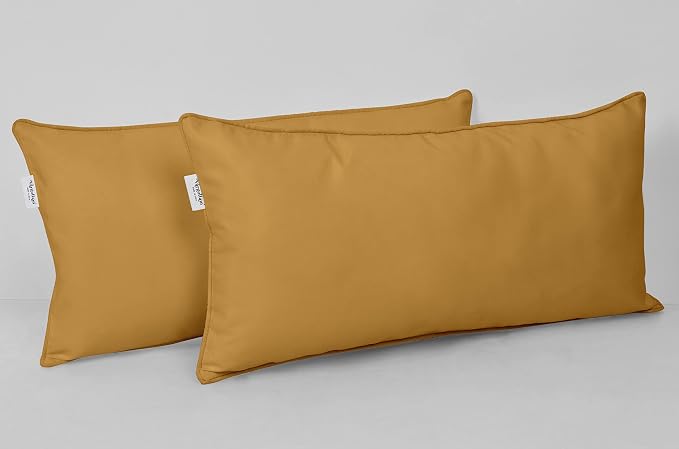 Indoor/Outdoor Polyester Fabric Lumbar Pillow Cover, All-Weather Waterproof Rectangular Cushion Case for Patio Furniture, 16 x 24 Set of 2 -Beige