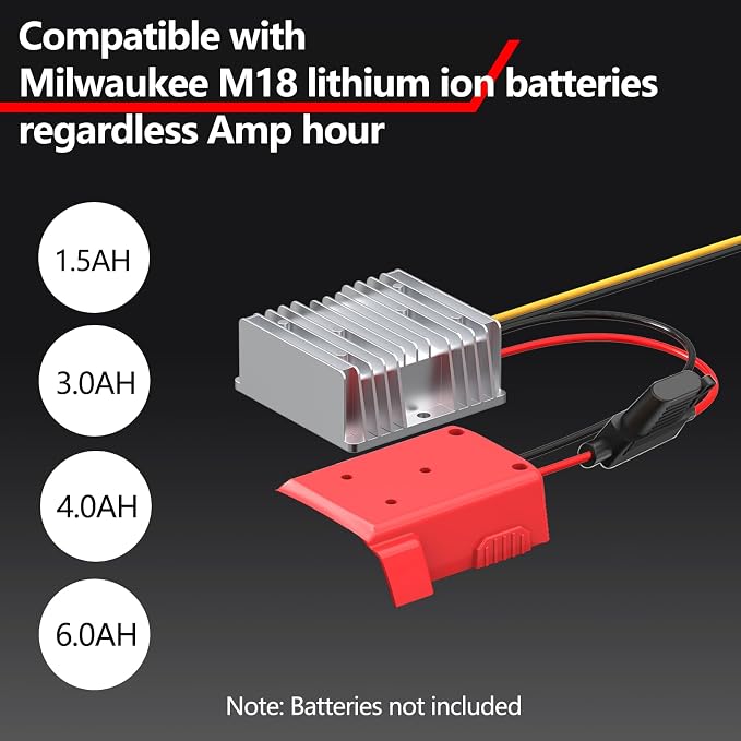 Upgraded 18V to 12V Step Down Power Aadpter Works with Milwaukee 18V Battery, DC 18V to DC 12V 20A 240W Power Wheel Converter, Buck Boost Voltage Regulator with Low Voltage Protection and Fuse