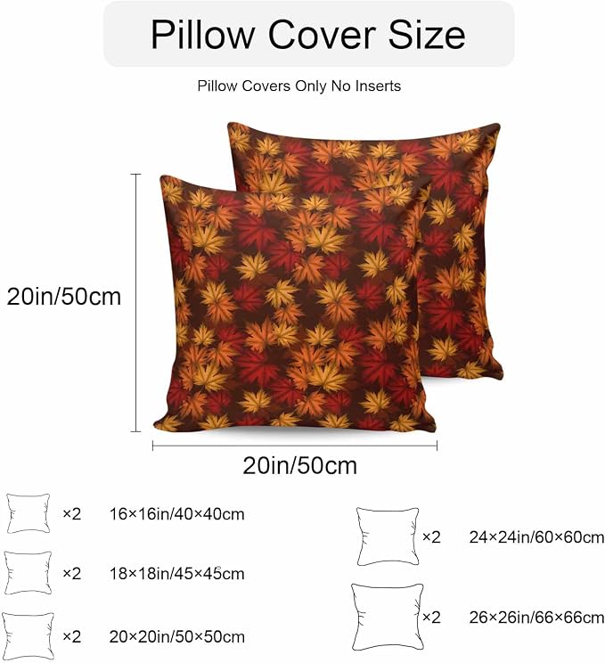 Brown Thanksgiving Outdoor Waterproof Pillow Covers, Fall Maple Leaves Farmhouse Vintage Decorative Square Throw Pillowcase Sofa Cushion Sham for Patio/Couch/Chair, 16"x16" 2 Pack