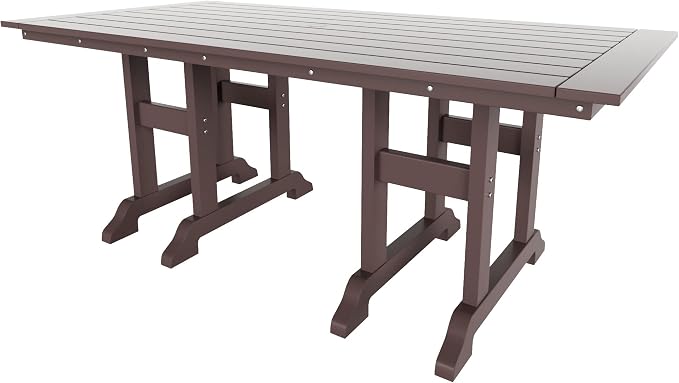 WestinTrends Ashore 6 Pieces Adirondack Patio Dining Set with Bench, All Weather Poly Lumber Slatted Outdoor Furniture Set, 71" Trestle Table and 4 Adirondack Chair and Outdoor Bench, Dark Brown