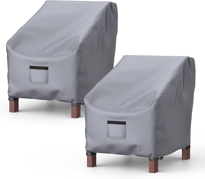 Patio Chair Covers for Outdoor Furniture Waterproof 2 Pack, Lawn Chair Covers 600D Heavy Duty Oxford Cloth, Large Covers for Lounge Lawn Deep Seat 33" W x 31" D x 31" H-Gray
