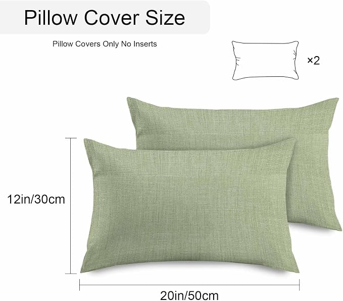 Pack of 2 Waterproof Outdoor Pillow Covers 20x12 Inch Decorative Pillow Covers Vintage Sage Green Throw Pillowcases Farmhouse Retro Beige Solid Color Outdoor Cushion Cover for Couch, Patio, Tent