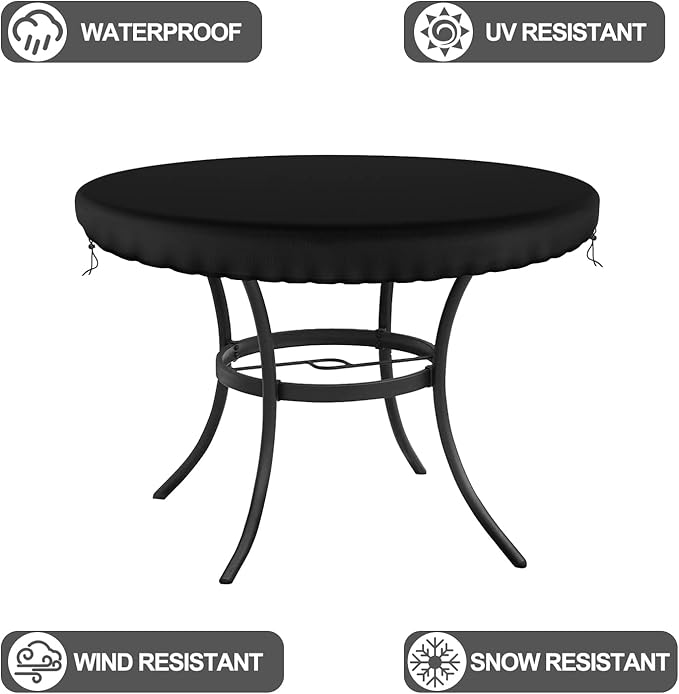 Outdoor Patio Furniture Covers, Round Table Covers, Waterproof Patio Covers, UV Resistant Anti-Fading Cover for Round Table, Black, 37 inch Diameter