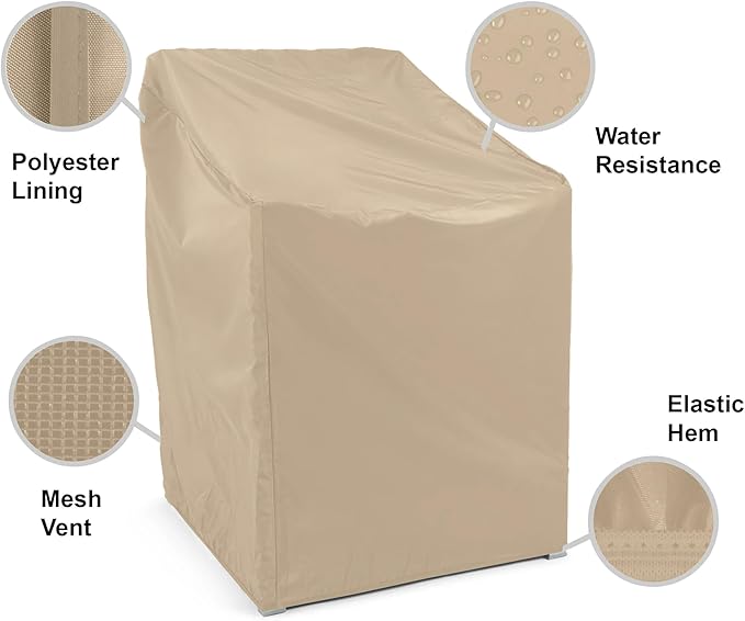 Covermates Classic Outdoor Chair Cover – Lightweight Weather-Resistant Patio Chair Cover with Elastic Hem & Mesh Vent, Protects Patio, Dining & Lounge Chairs, 34W x 40D x 34H, Classic Tan