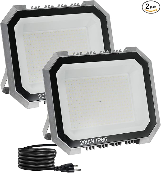 Leddictive 2 Pack LED Flood Lights Outdoor, 200W 20000LM Super Bright Floodlight Outside Work Light with 5.9FT Plug, IP65 Waterproof 6000K Outdoor LED Flood Light for Garage, Yard, Lawn, Garden