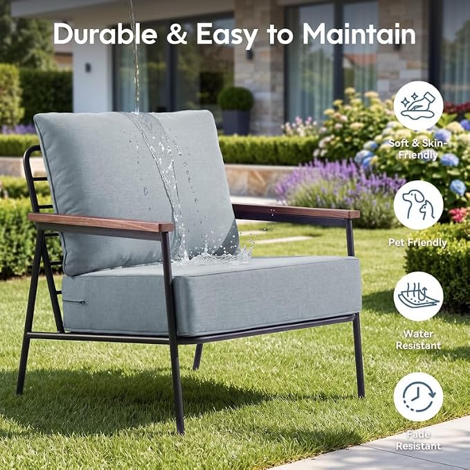 Luxury 22*24*6in Outdoor Patio Cushions, 6 Pieces Sky Blue Outdoor Cushion | 6'' Thick Outdoor Cushions, Water-Resistant, Reversible, Removable Cover, for Patio Chairs Sofa Couch Loveseat