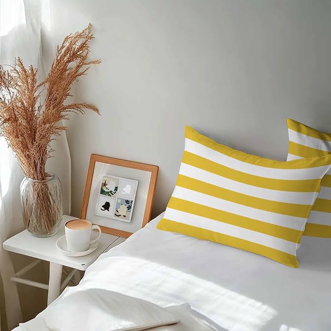 Outdoor Waterproof Throw Pillow Covers Set of 2 Yellow White Stripe Lumbar Pillowcases 20x12 Inches Simple Style Striped Decorative Pillows Cushion Case Patio Pillows for Couch Bed Chair Garden