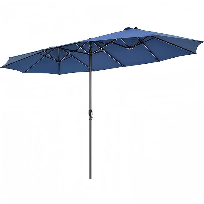 VOOYA HOME 15ft Large Patio Umbrellas Base NOT Included, Outdoor Double-Sided Umbrella with Crank Handle, UV Protective for Pool, Lawn Garden, Backyard (Pole Diameter 1.9 inch) Navy Blue