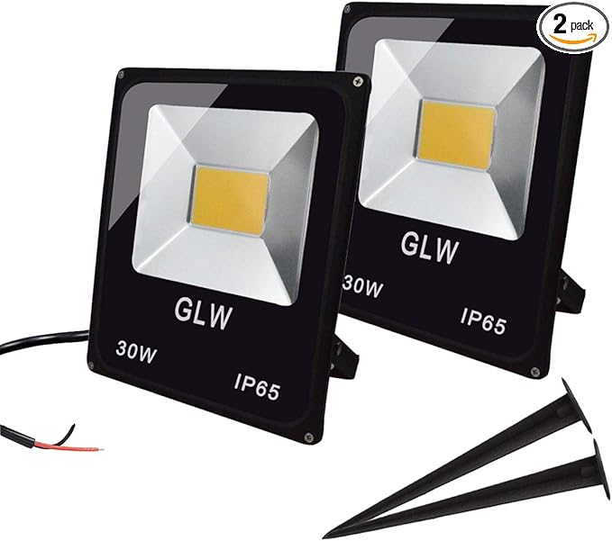 30W LED Flood Light 12V~24V AC/DC Outdoor Landscape Lighting 3000K 2700LM Warm White Waterproof Work Light with Spike Stand【2 Pack】