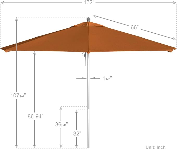 California Umbrella 11Ft Commercial Grade Sunbrella Fabric Market Umbrella, Pulley Lift, Aluminum/Fiberglass, 2mm pole wall, Silver Frame, Tuscan Fabric