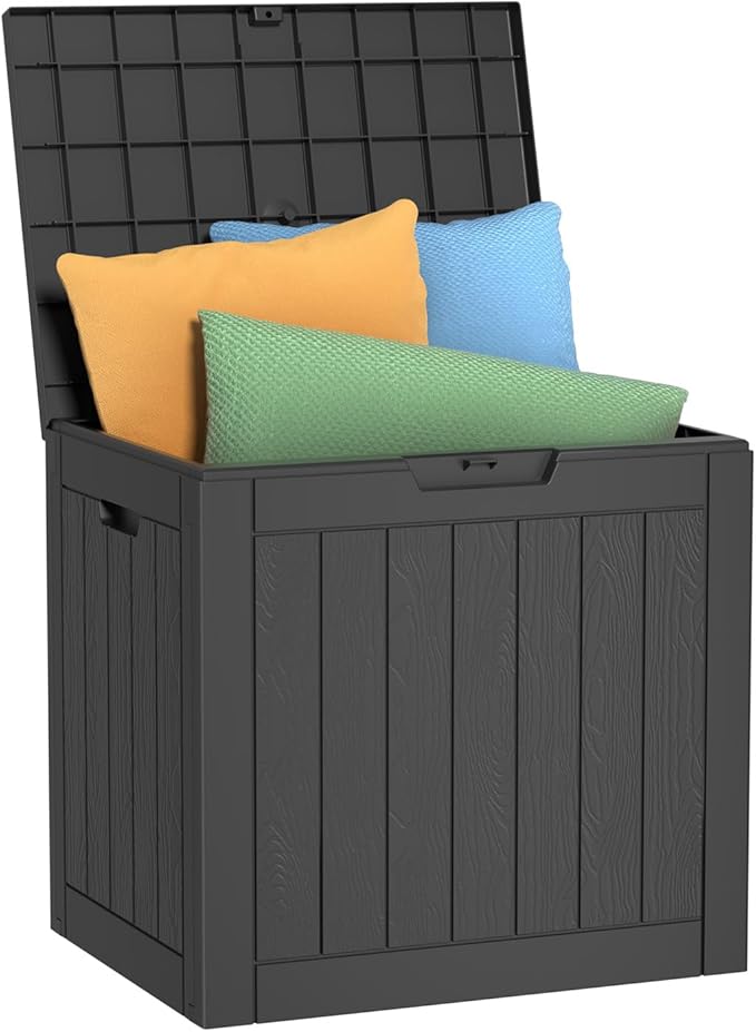 30-Gallon Outdoor Storage Box, Waterproof Deck Box for Patio Cushions, Garden Tools, Pool Accessories, Lockable Outside Storage Bin for Backyard & Deck (Black)