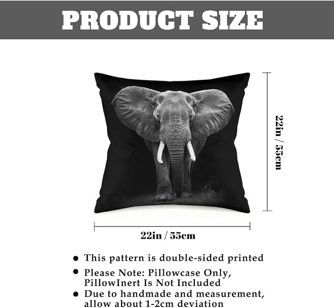 22x22 Inch Outdoor Pillow Covers Set of 2 Waterproof Throw Pillow Covers Decorative Couch Cushion Covers Black Elephant Square Pillowcases Protectors for Patio Garden Sofa