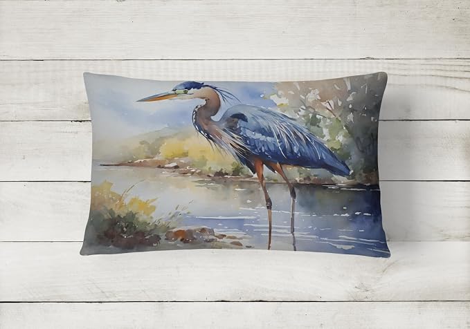 Caroline's Treasures DAC2848PW1216 Blue Heron Throw Pillow Machine Washable, Indoor Outdoor Decorative Pillow for Couch, Bed or Patio, 12HX16W