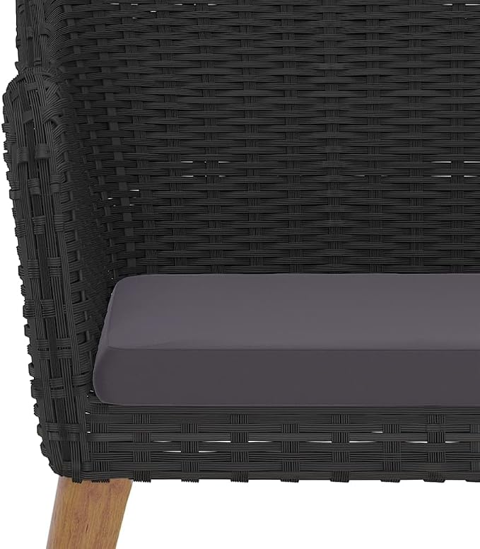 7 Piece Patio Dining Set, Outdoor Dining Table and Chairs with Cushions, Tempered Glass Table and 6 Rattan Chairs with Acacia Wood Armrests for Backyard Patio