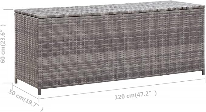 Patio Storage Box Deck Storage Box Outdoor Storage Box Indoor Wicker Storage Bin for Patio Furniture Cushions, Pillows, Garden Tools, Poly Rattan Gray, 47.2"x19.7"x23.6"