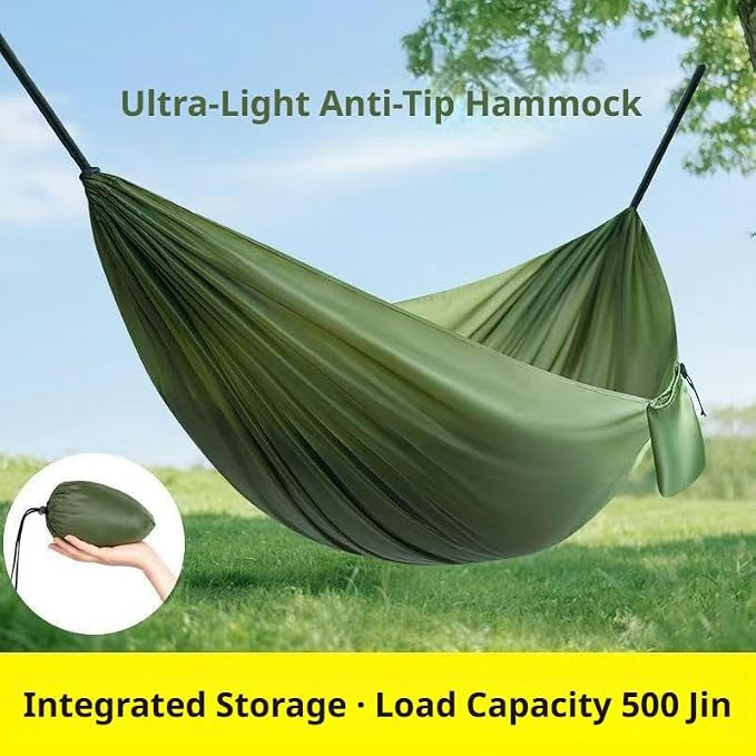 Camping Hammock Lightweight Portable Double Swing with 2 Tree Straps, Heavy Duty Parachute Nylon Bed for Backpacking Hiking Beach, Outdoor Essentials for Backyard Patio Camping Gear (Gray)