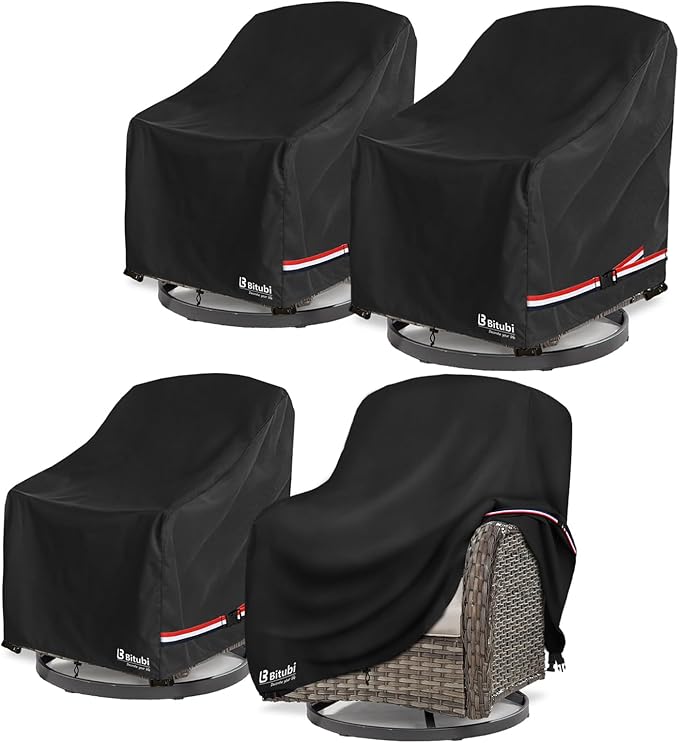 Bitubi Waterproof 4 Pack Outdoor Swivel Chair Cover for Patio Chair Size Up to 33W x 35D x 38.5H inch,Outdoor Lawn Patio Furniture Covers (Black)