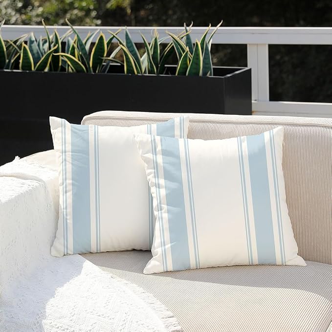 DFXSZ Outdoor Light Blue Waterproof Geometry Pillow Covers 18x18 Set of 4 | Spring Summer Waterproof Modern Throw Pillowcases（No Inserts） Outdoor Decor for Patio Funiture Garden Polyester Covers