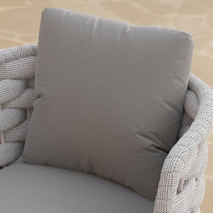 2-Piece Mid Century Modern Outdoor Patio Dining Chairs - Aluminum & Rope Woven Armchairs, Gray Cushions for Comfortable Outdoor Seating