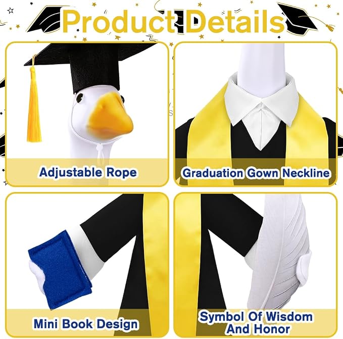 Graduation Porch Goose Outfit for 23" Porch Goose Holiday Graduation Gown Costume Party Outdoor Garden Patio Yard Lawn Art Decoration (Black)