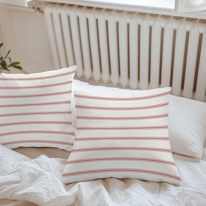 Vandarllin Outdoor Throw Pillows Covers 16x16 inch Set of 2 Waterproof Red Stripes Decorative Zippered Cushion Covers for Patio Furniture, Abstract Lines Striped Lumbar Pillowcases