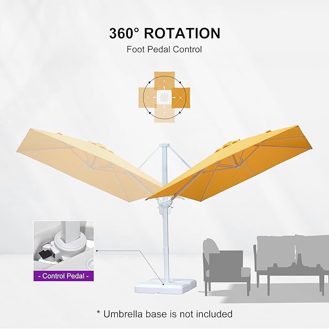 PURPLE LEAF 8 FT Patio Umbrella White Cantilever Umbrella Aluminum Square Outdoor Offset Umbrella Hanging Windproof with 360° Rotation for Garden Deck Pool, Yellow