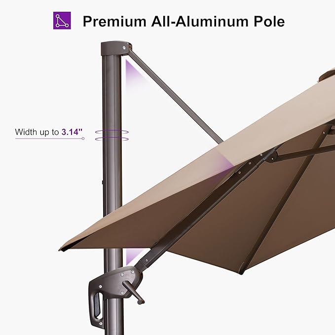 PURPLE LEAF 9' X 9' Patio Umbrella Antique Bronze Square Cantilever Umbrella Outdoor with 360° Rotation and Aluminum Offset Hanging for Pool Deck Garden Backyard, Taupe