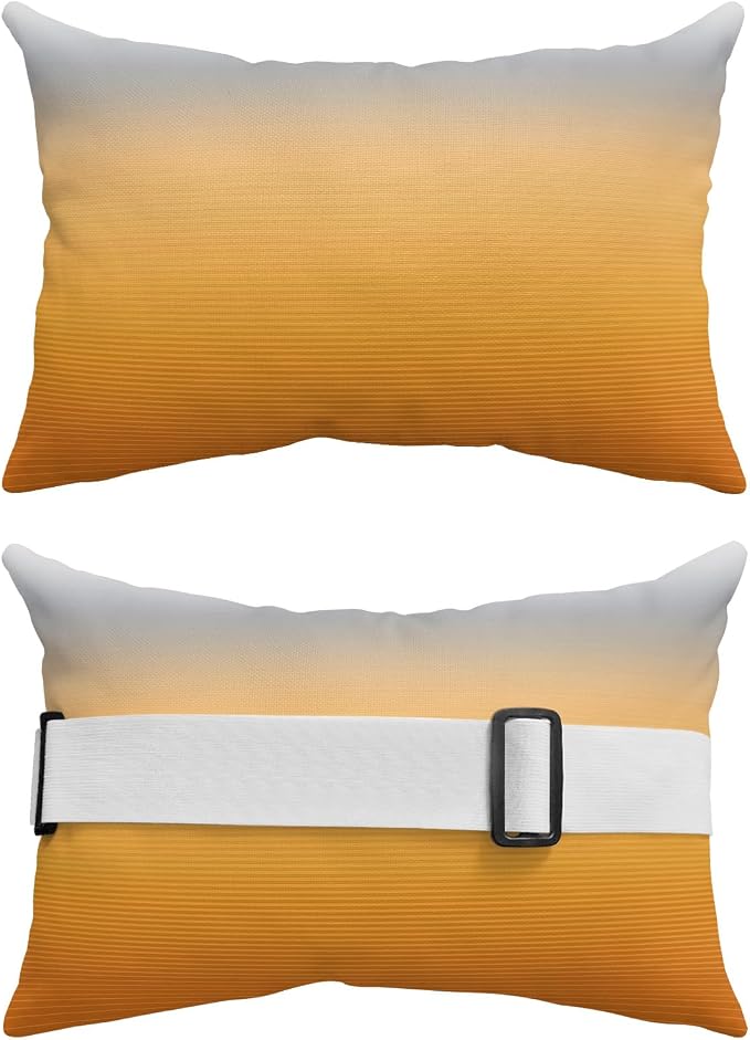 Outdoor Pillows Covers with Inserts Grey Yellow Orange Ombre Stripe Line Gradient Waterproof Recliner Pillow with Adjustable Strap Throw Pillows for Patio Furniture Pool Lounge Chair, 12x20 Inch, 2PCS