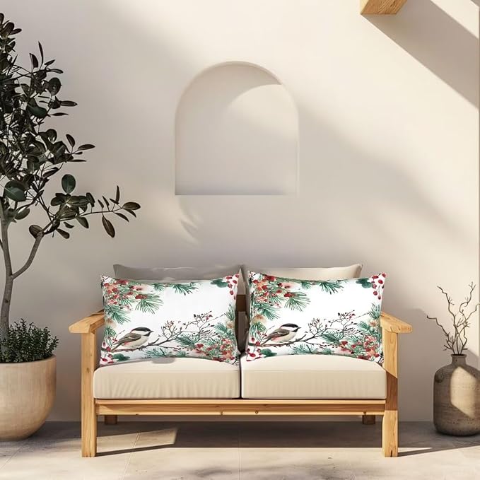 Outdoor Pillows Waterproof Set of 2 Outdoor Pillow Covers 16x24 Inch, Flower Throw Pillows Bird Pillow Covers, Summer Garden Decorative Pillows Outdoor Pillows for Patio Furniture Car Home Decor-hs180