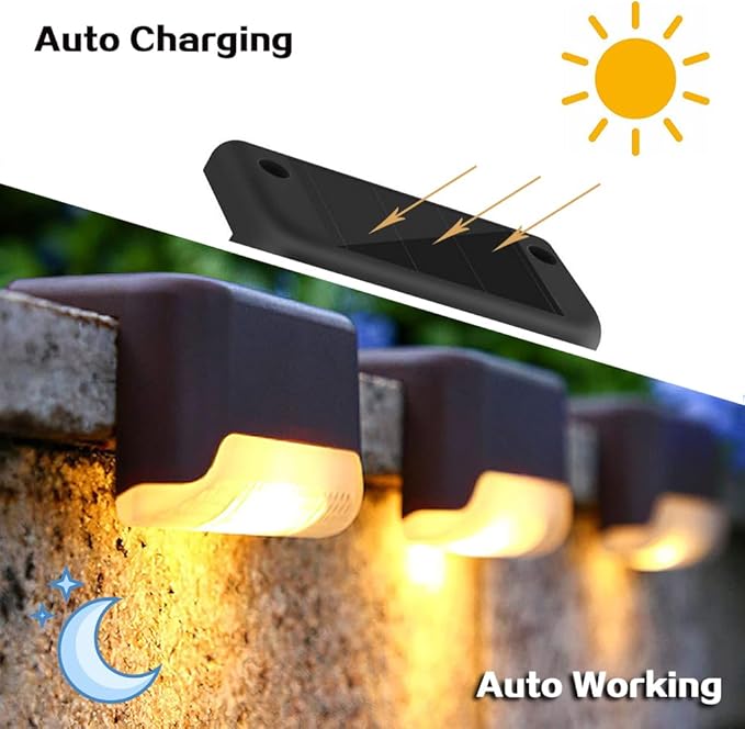 Solar Deck Lights Outdoor, 4 PCs LED Solar Fence Lights Waterproof, Garden Decorative Solar Step Lights, LED Solar Lights for Patio Porch Stairs Yard Driveway Pathway (Warm White, 16-Pack)