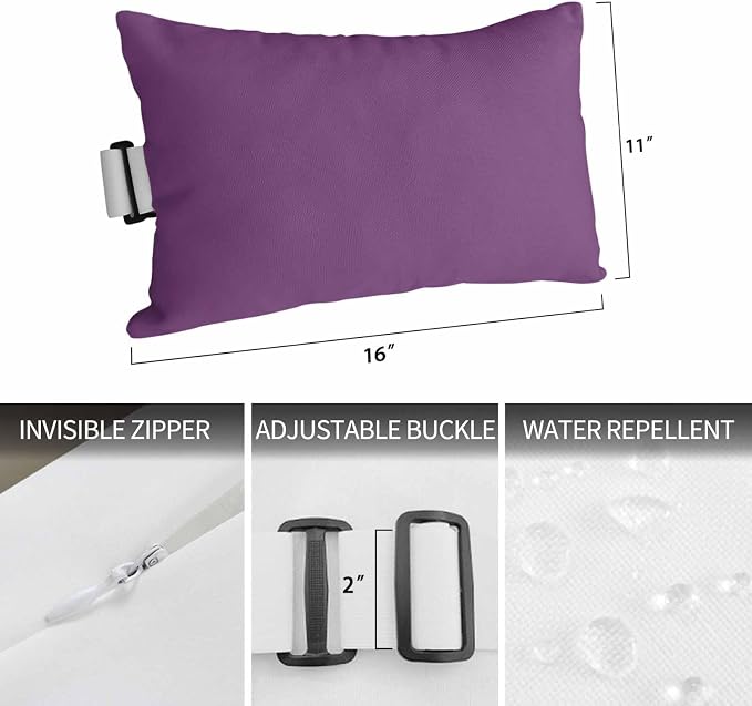 Dark Purple Outdoor Lumbar Pillows 12x20 Set of 2, Farmhouse Solid Purple Color Modern Art Waterproof Throw Pillow Covers with Insert, Decorative Support Pillows for Lounge, Chaise