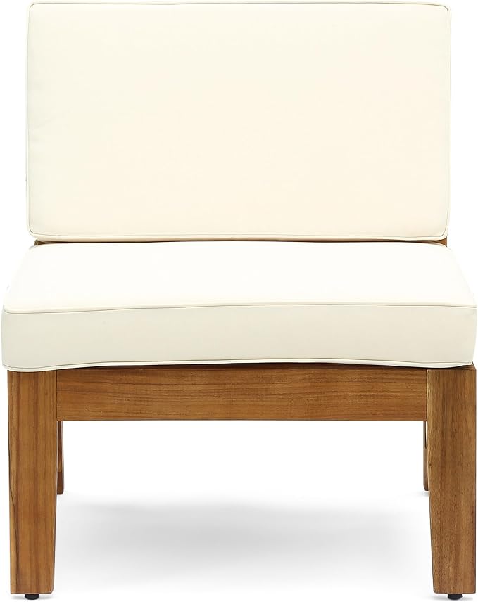 Christopher Knight Home Grena Outdoor Acacia Wood 5 Seater Sectional Conversation Set with Coffee Table, Teak and Beige