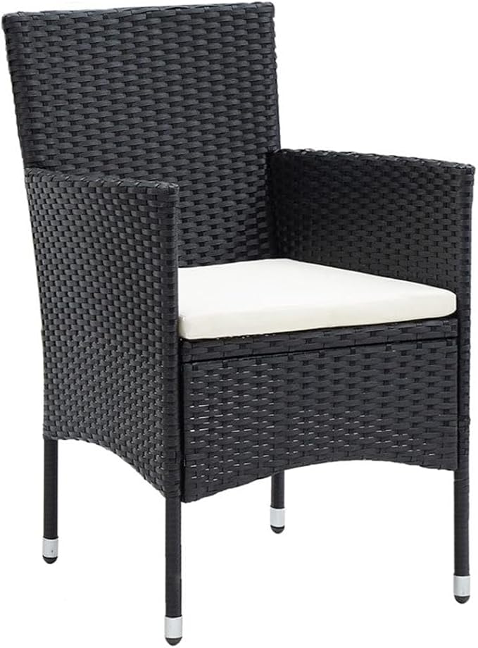 Afuera Living 5-Piece Patio Dining Set, Synthetic Poly Rattan and Acacia Wood, Black/Cream White Finish, Includes Cushioned Seats, Contemporary Compact Design for Outdoor Garden, Terrace or Balcony